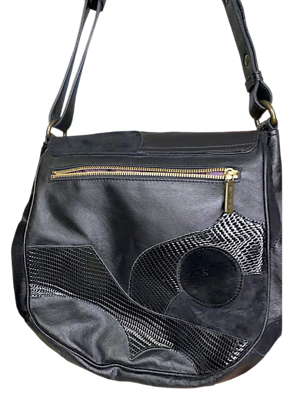 Etro Black Leather Shoulder Bag with Purple Paisley Lining