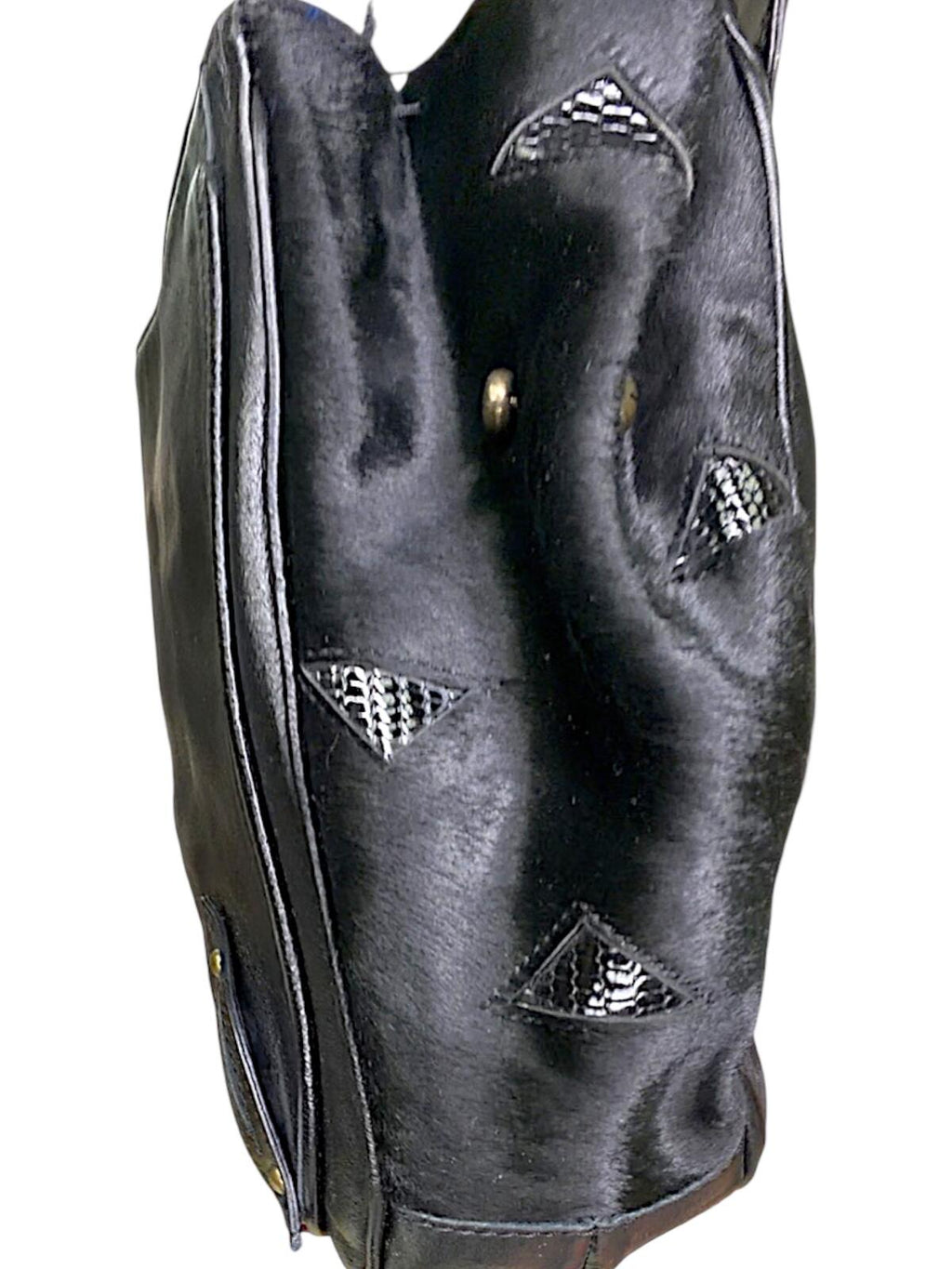 Etro Black Leather Shoulder Bag with Purple Paisley Lining