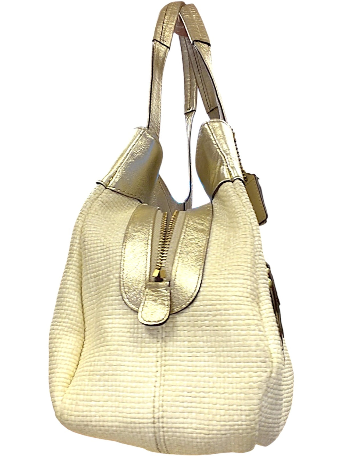 Coach Butterfly Appliqué Straw Tote Shoulder Bag and Wristlet Gold & Cream