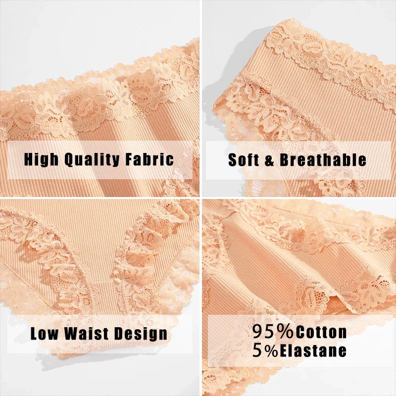 5PCS/Set Women Cotton Panties Sexy Lace Low Waist Briefs Stretch Comfortable Ladies Underwear Soft Breathable Intimate Lingerie