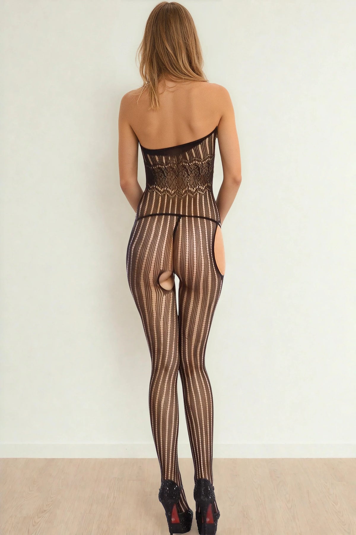 Plus Size Halter Cut Out Patterned Bodystocking