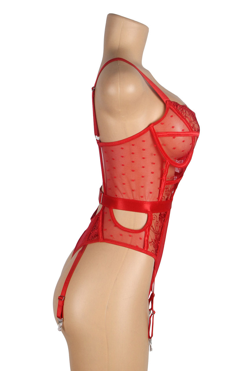 Embroidered Lace Hollow Cut Teddy Lingerie