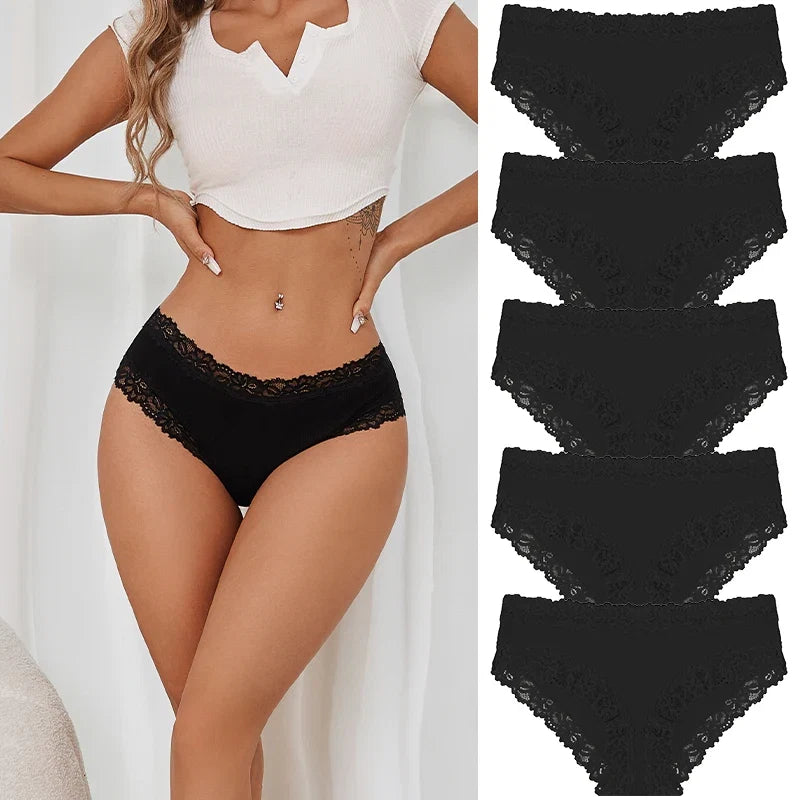 5PCS/Set Women Cotton Panties Sexy Lace Low Waist Briefs Stretch Comfortable Ladies Underwear Soft Breathable Intimate Lingerie