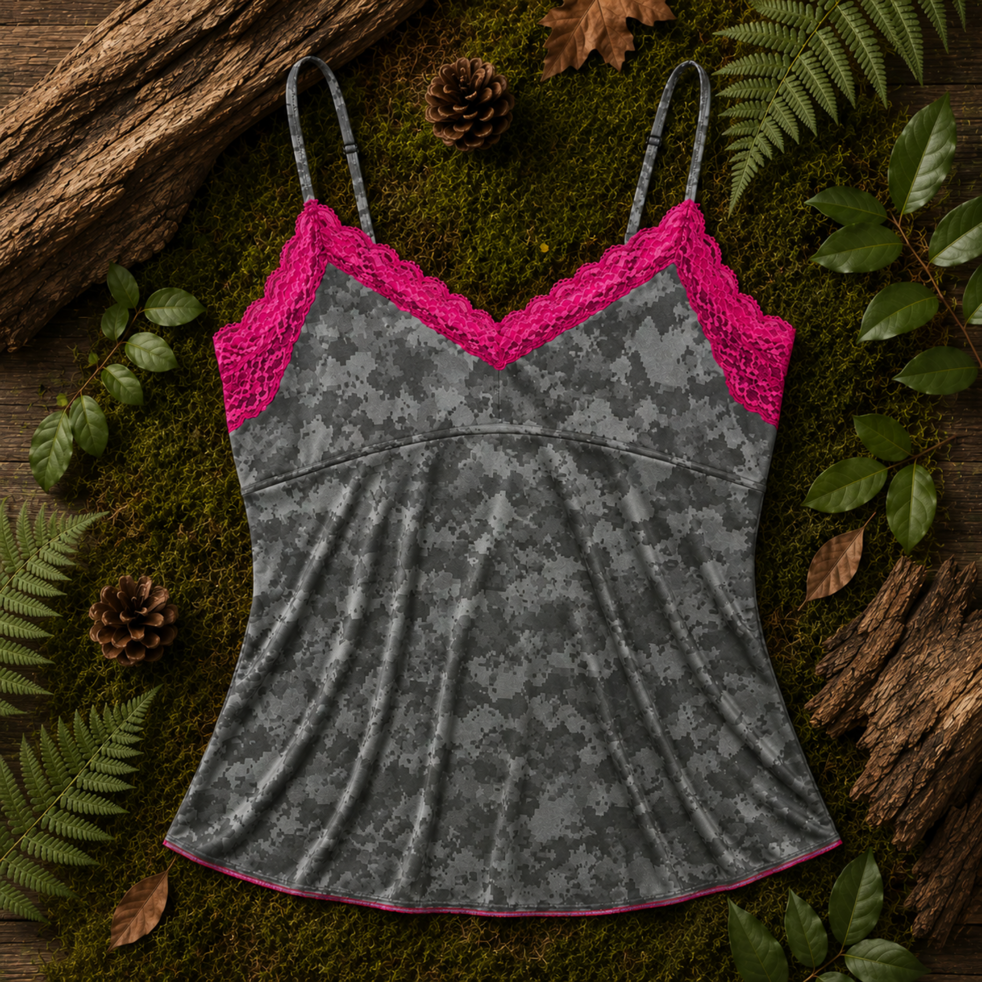 Women's Pink Camo Lace Camisole - Atlas Fuchsia Hunting Lingerie - Wilderness Dreams