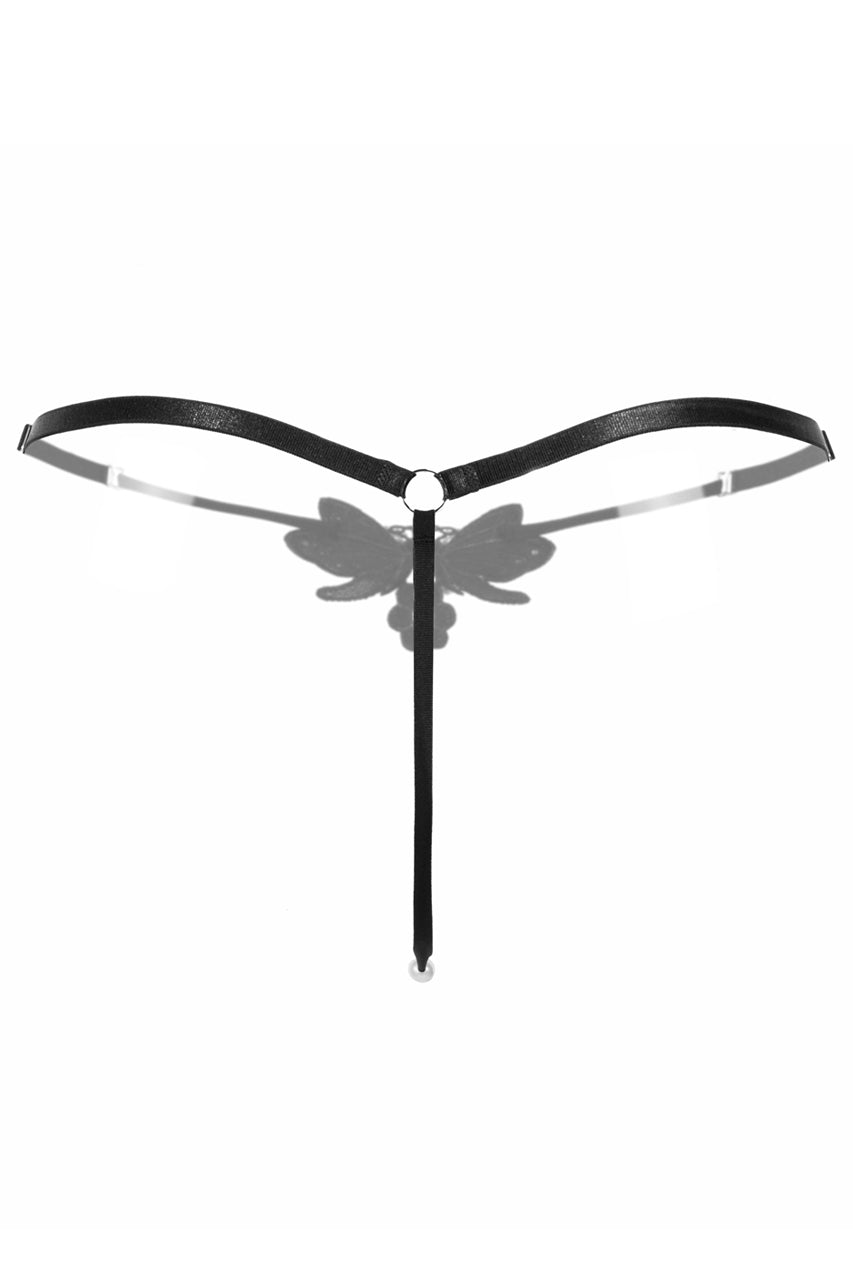 Plus Size Embroidered Butterfly Pearl Thong