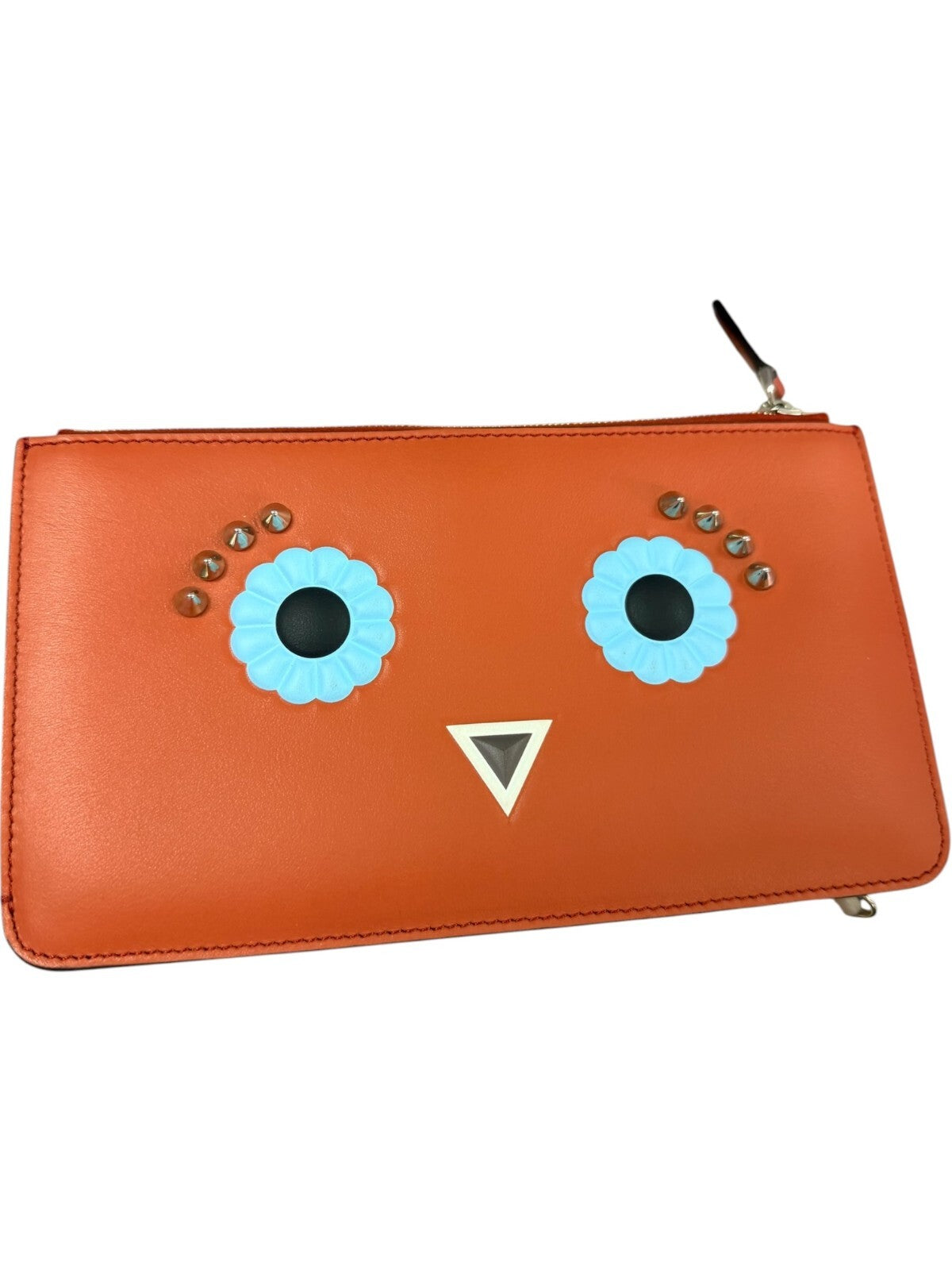 Fendi Orange Owl Leather Wristlet w/Dustbag