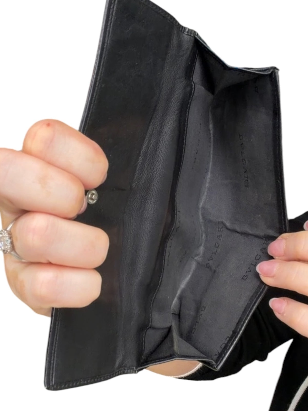 Bvlgari Black Leather Continental Wallet Long Bifold Snap Closure Wallet
