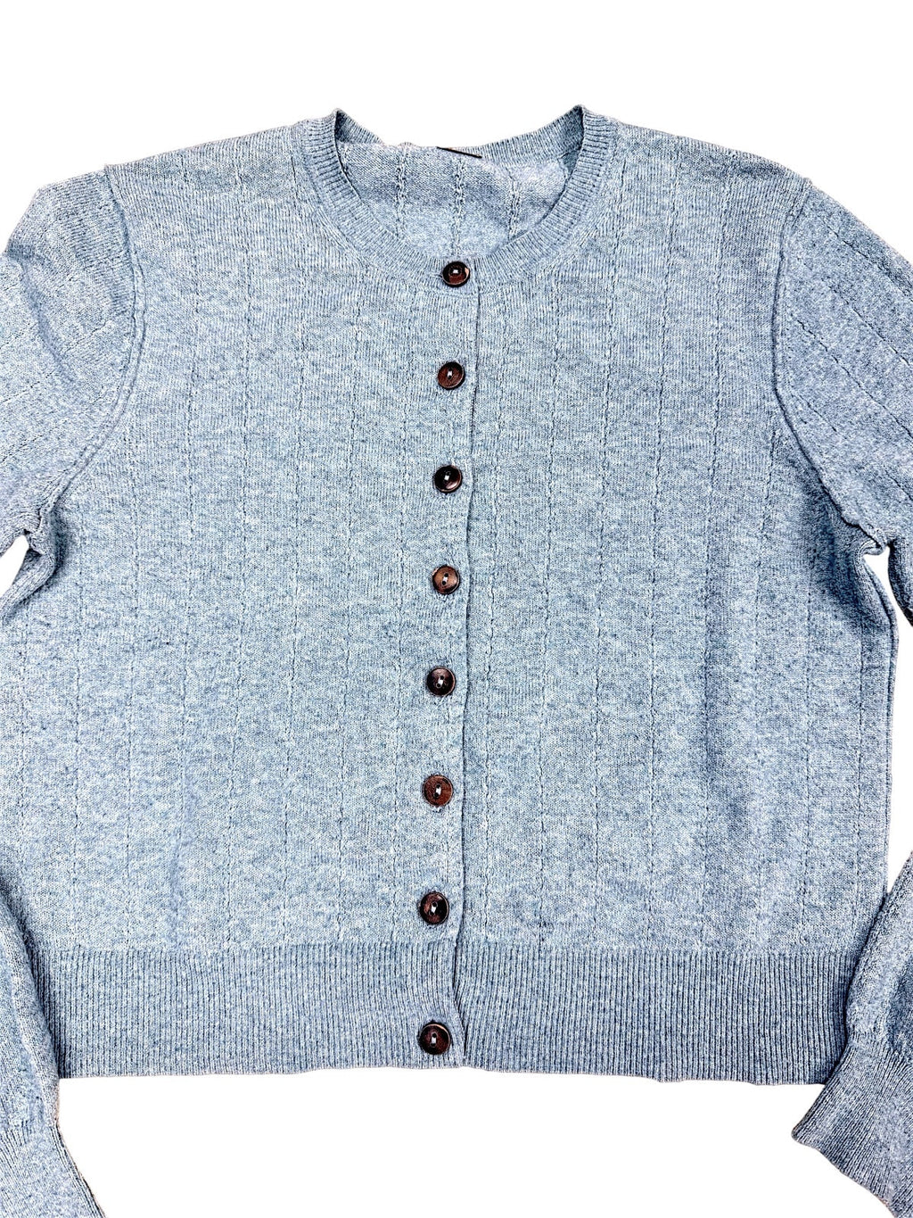 Free People Light Blue Green Knit Button-Up Cardigan Sweater
