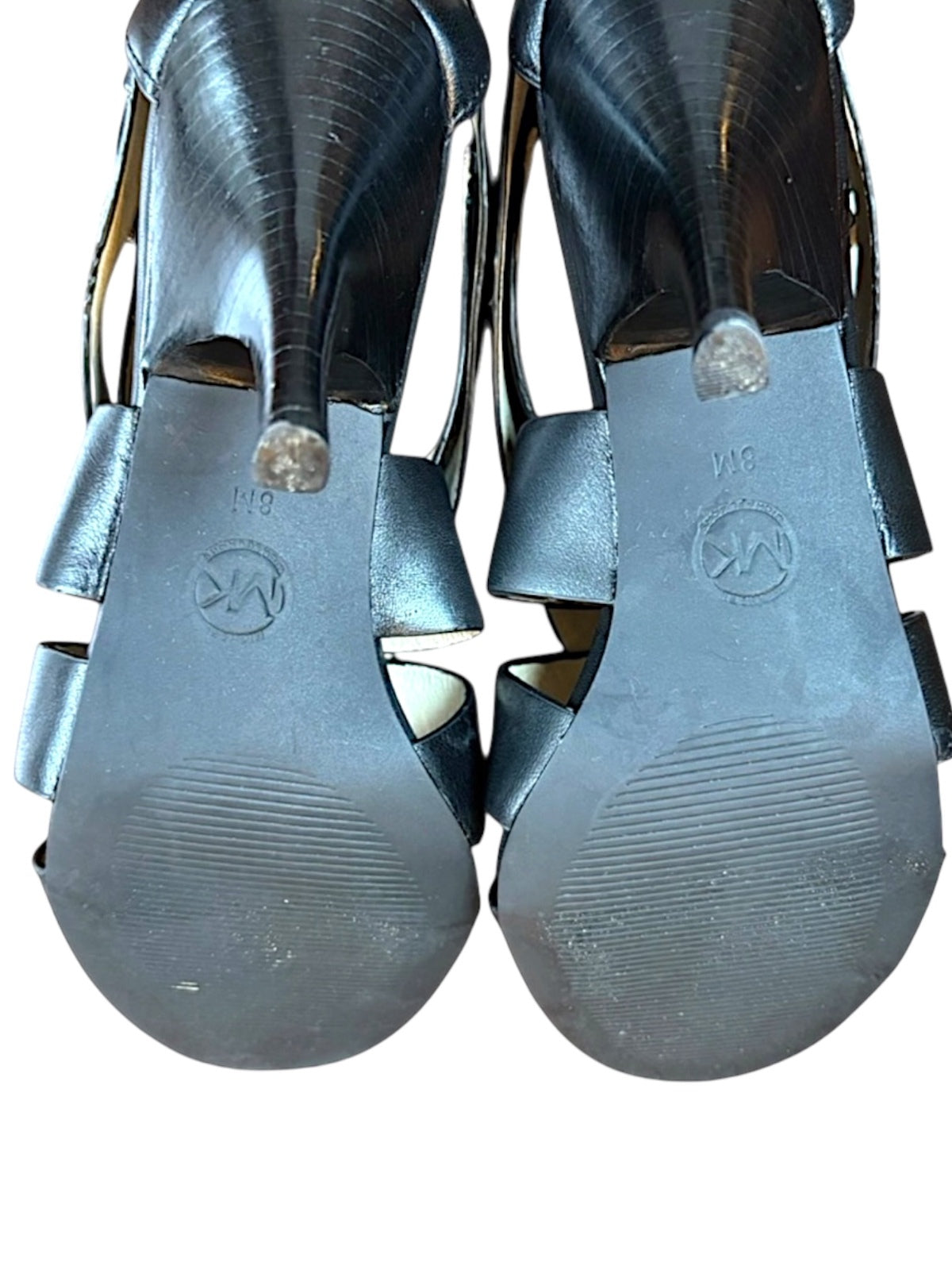 Michael Kors Black Leather Strappy Kitten Heel Sandals Size 8M