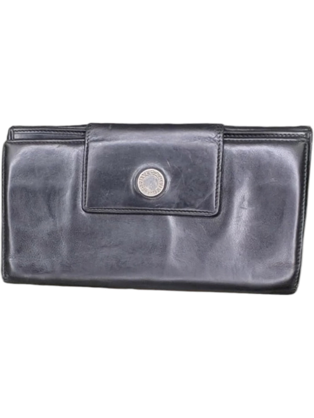 Bvlgari Black Leather Continental Wallet Long Bifold Snap Closure Wallet