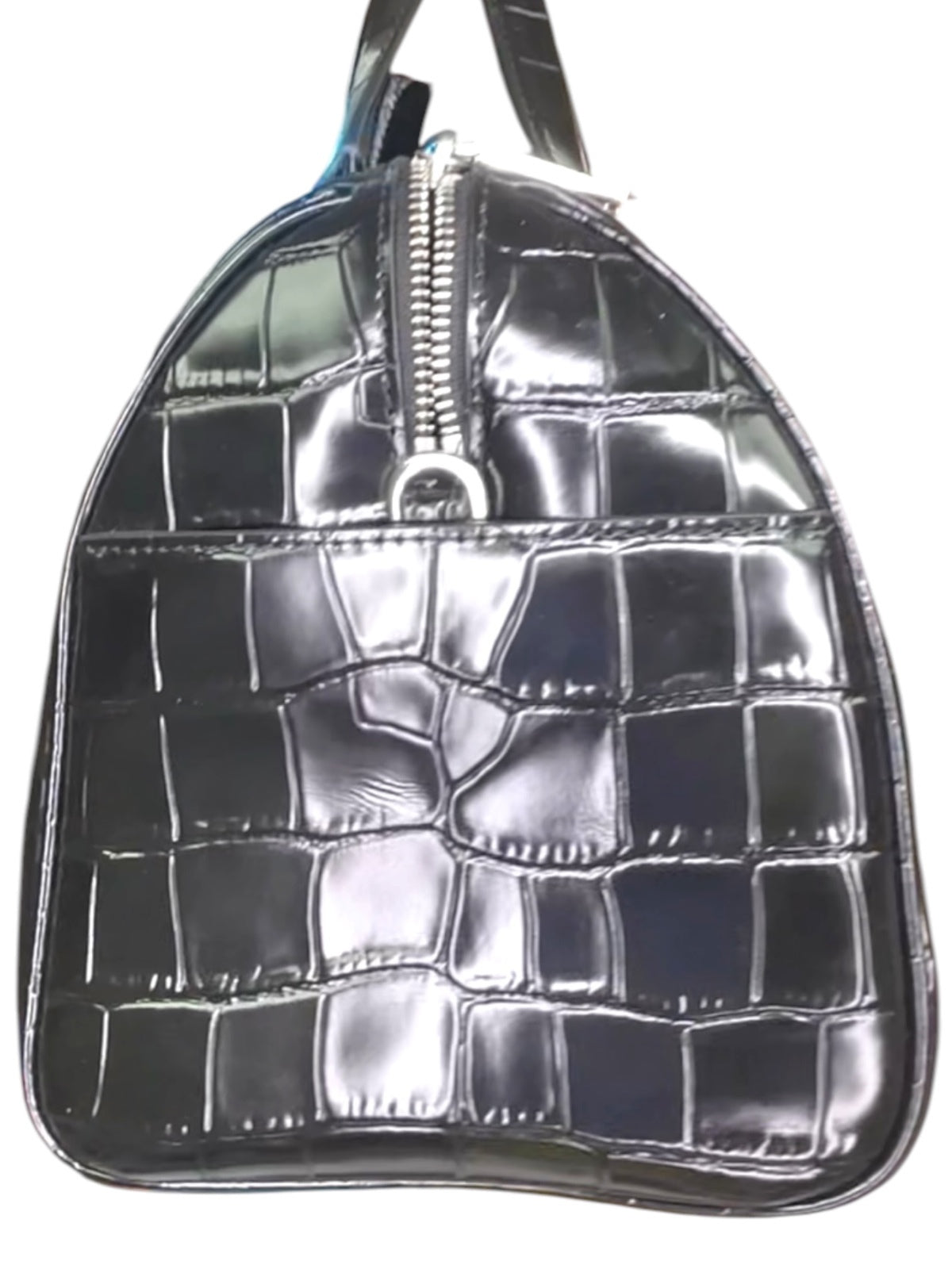 Michael Kors Grayson Medium Duffle Satchel Black Embossed Croc Crossbody NWT
