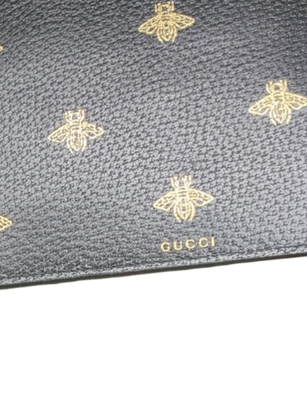 Gucci Bee Star Leather Zip Wristlet Clutch Black Gold Animalier Pouch Wallet