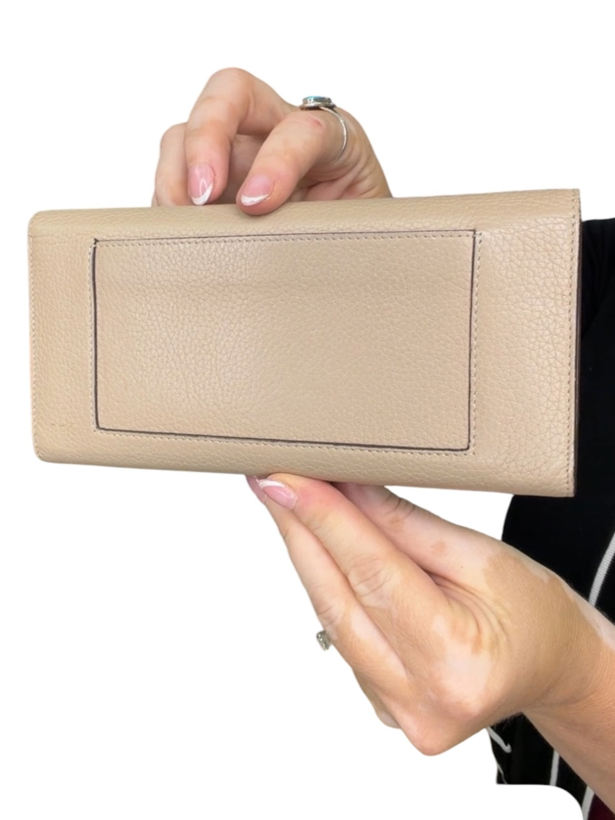 Celine Large Flap Wallet Beige Grained Leather Red Interior Continental Wallet