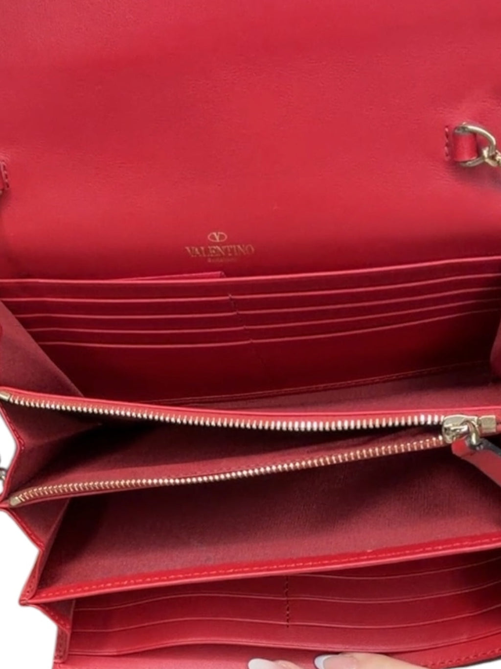Valentino Garavani Rockstud Red Leather Crossbody Bag with Gold Chain