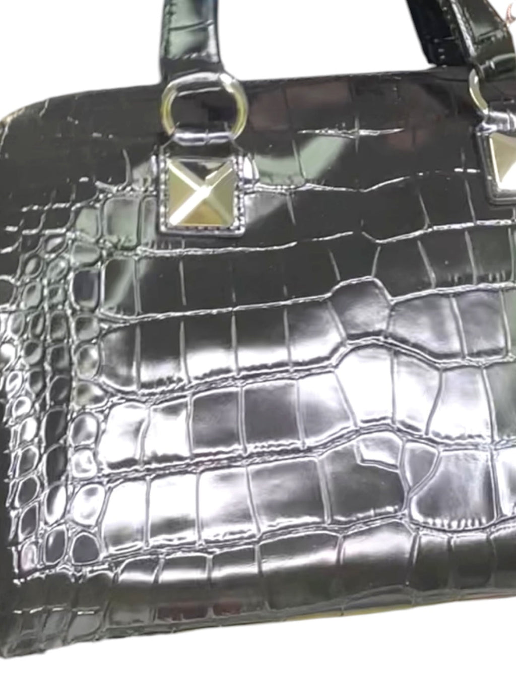 Michael Kors Grayson Medium Duffle Satchel Black Embossed Croc Crossbody NWT