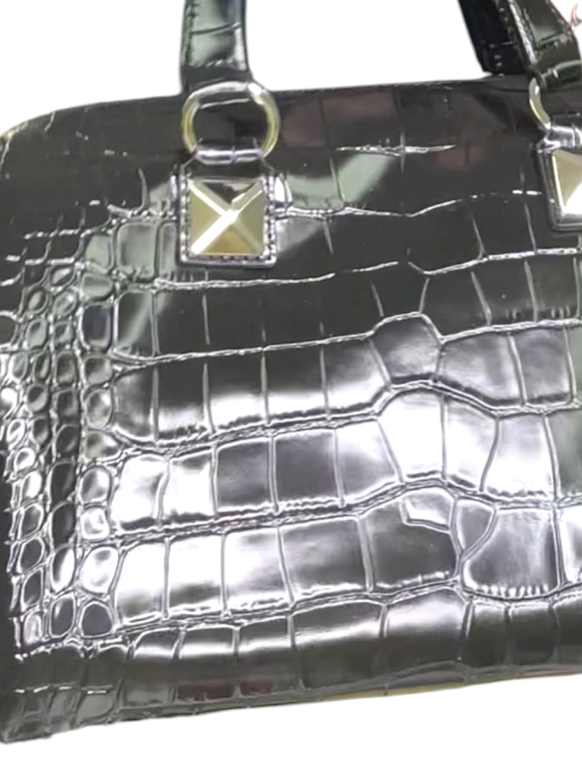 Michael Kors Grayson Medium Duffle Satchel Black Embossed Croc Crossbody NWT
