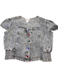 Vintage 80s Dirty Dancing Acid Wash Denim Crop Top Jeweled Buttons Size Large