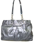 Coach Ashley Embossed Crocodile Leather Tote Shoulder Bag Metallic Pewter Gray