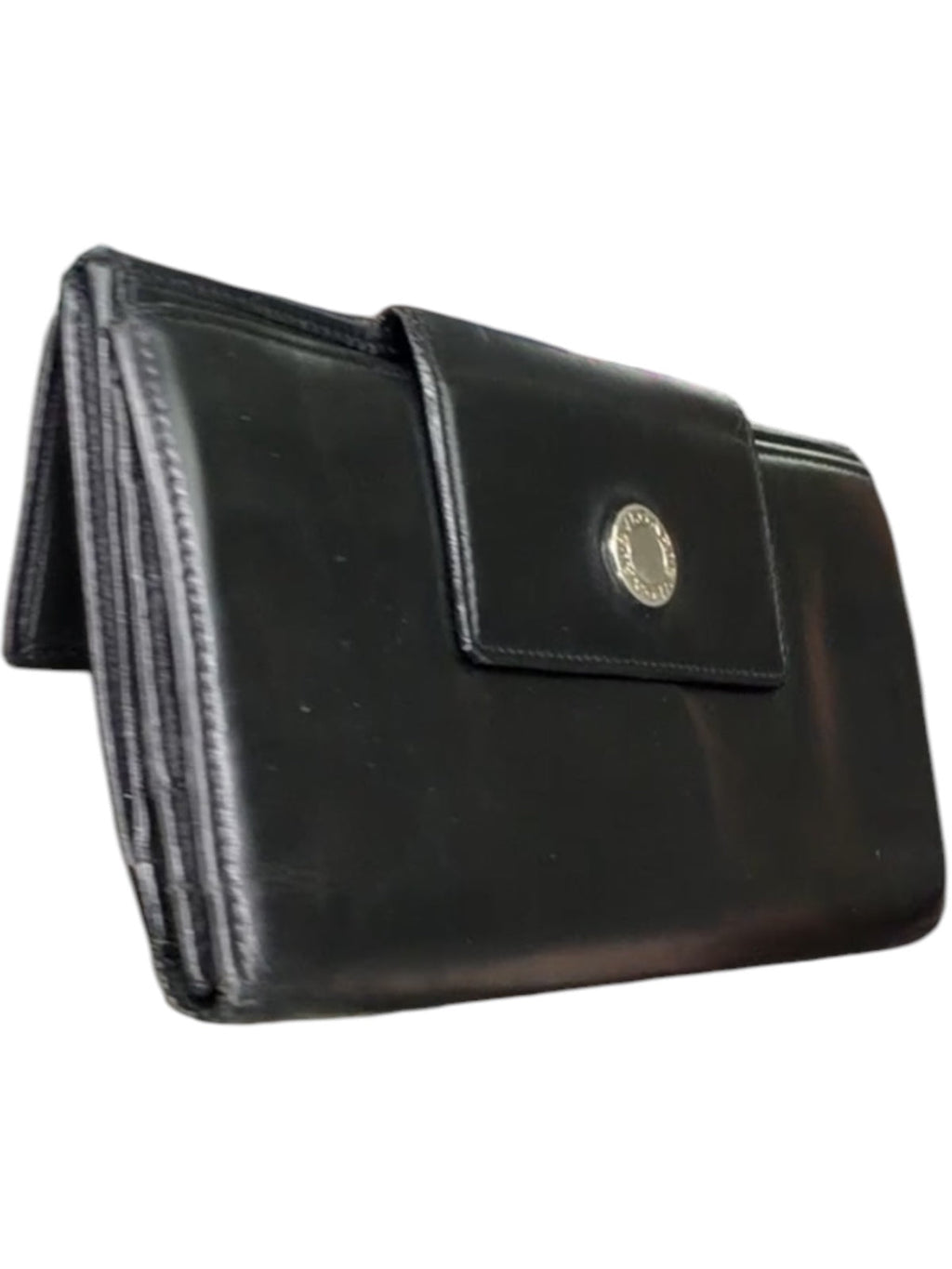 Bvlgari Black Leather Continental Wallet Long Bifold Snap Closure Wallet