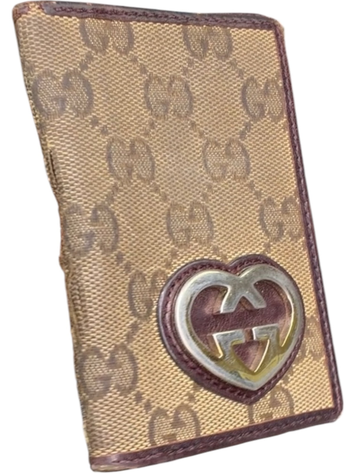 Gucci GG Canvas Heart Guccissima Card Holder ID Wallet Beige Brown Monogram