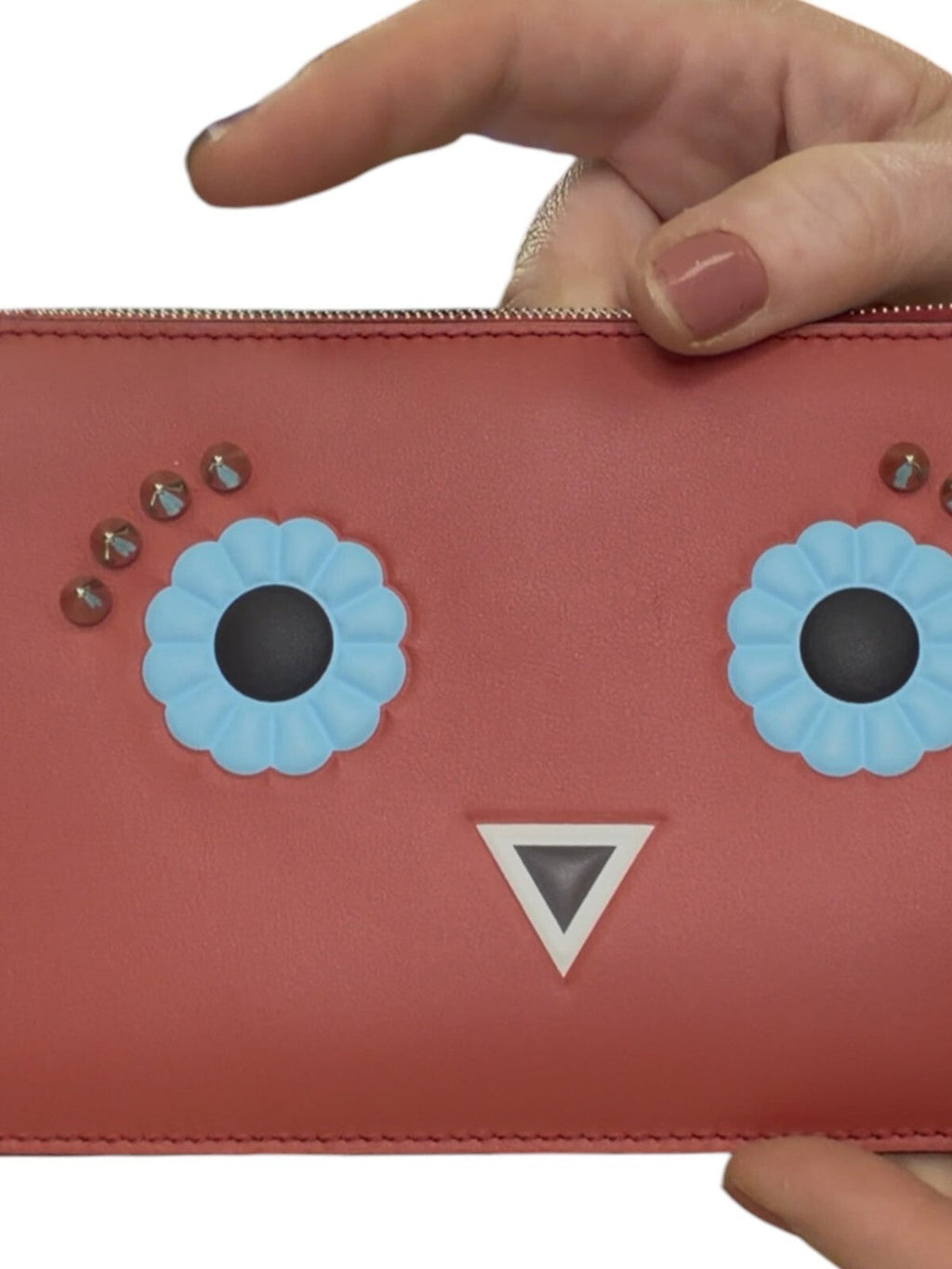 Fendi Orange Owl Leather Wristlet w/Dustbag