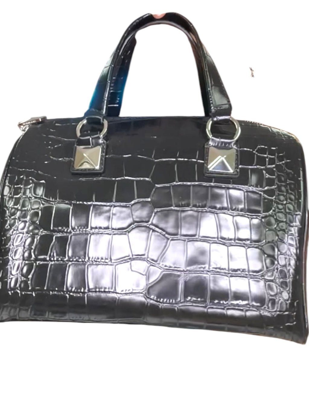 Michael Kors Grayson Medium Duffle Satchel Black Embossed Croc Crossbody NWT