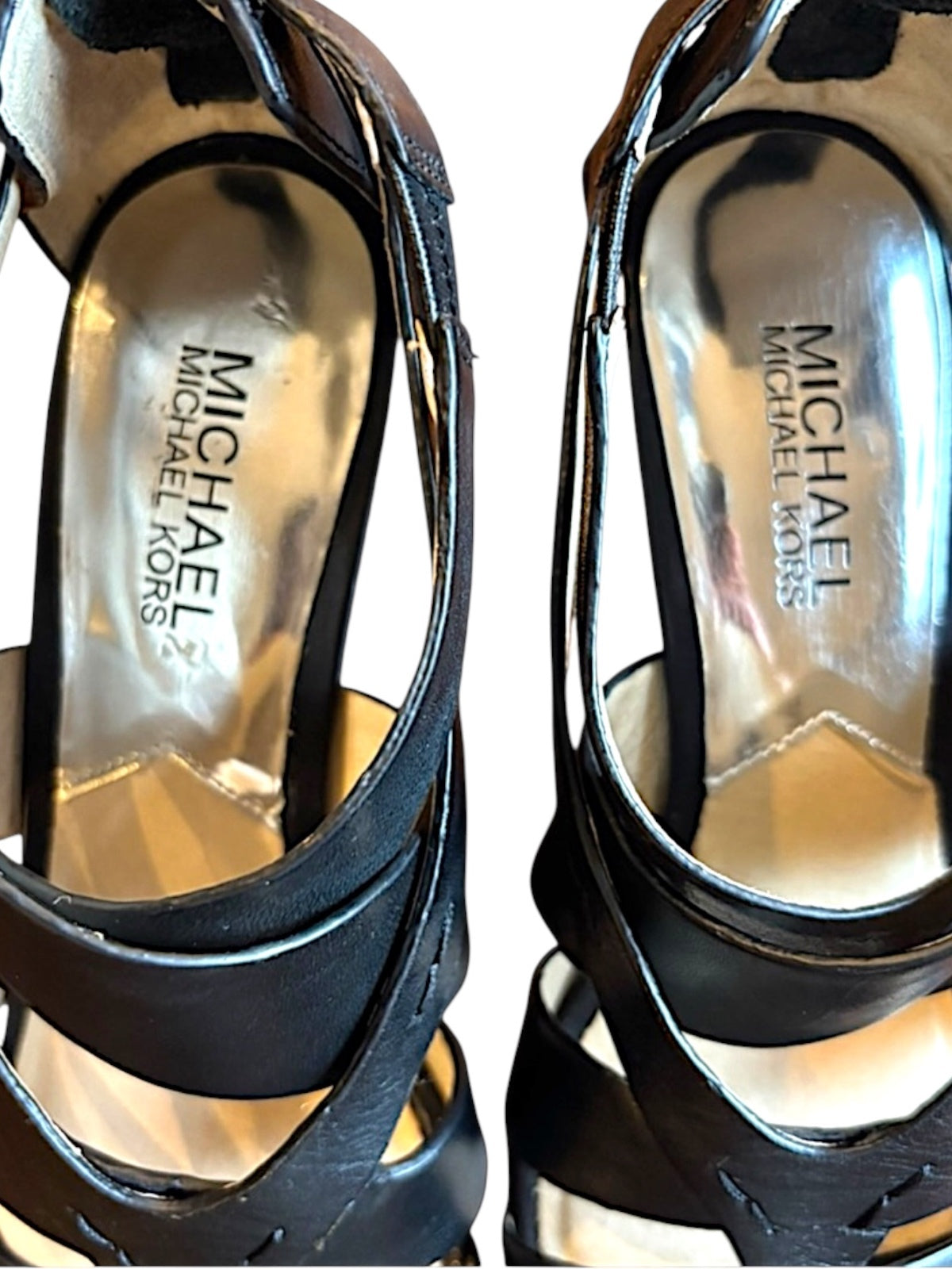 Michael Kors Black Leather Strappy Kitten Heel Sandals Size 8M