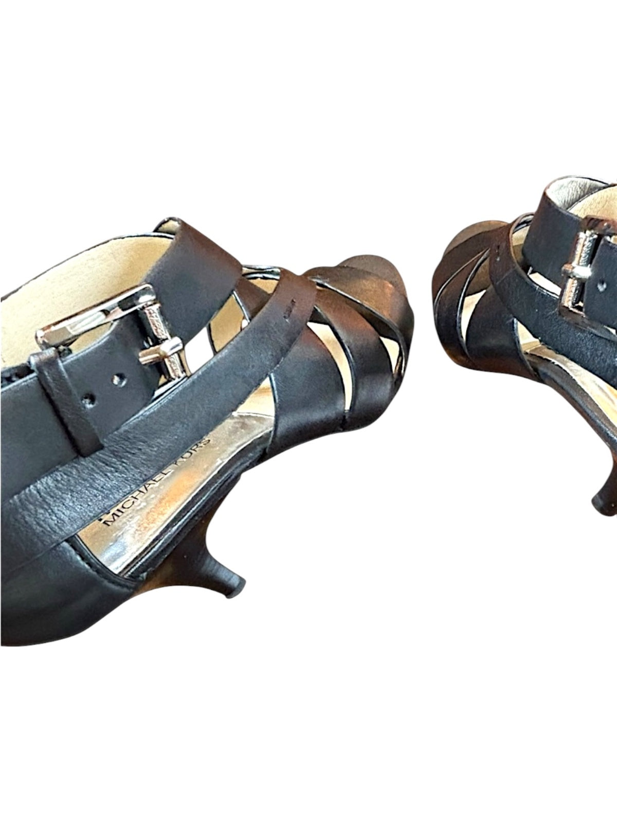 Michael Kors Black Leather Strappy Kitten Heel Sandals Size 8M