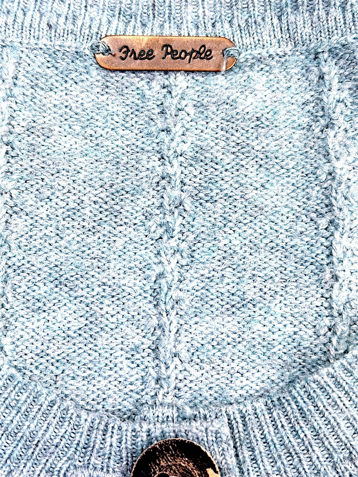Free People Light Blue Green Knit Button-Up Cardigan Sweater
