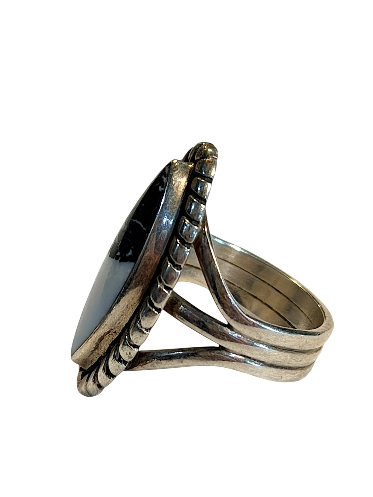 Vintage Native American White Buffalo Turquoise Sterling Silver Marquise Ring