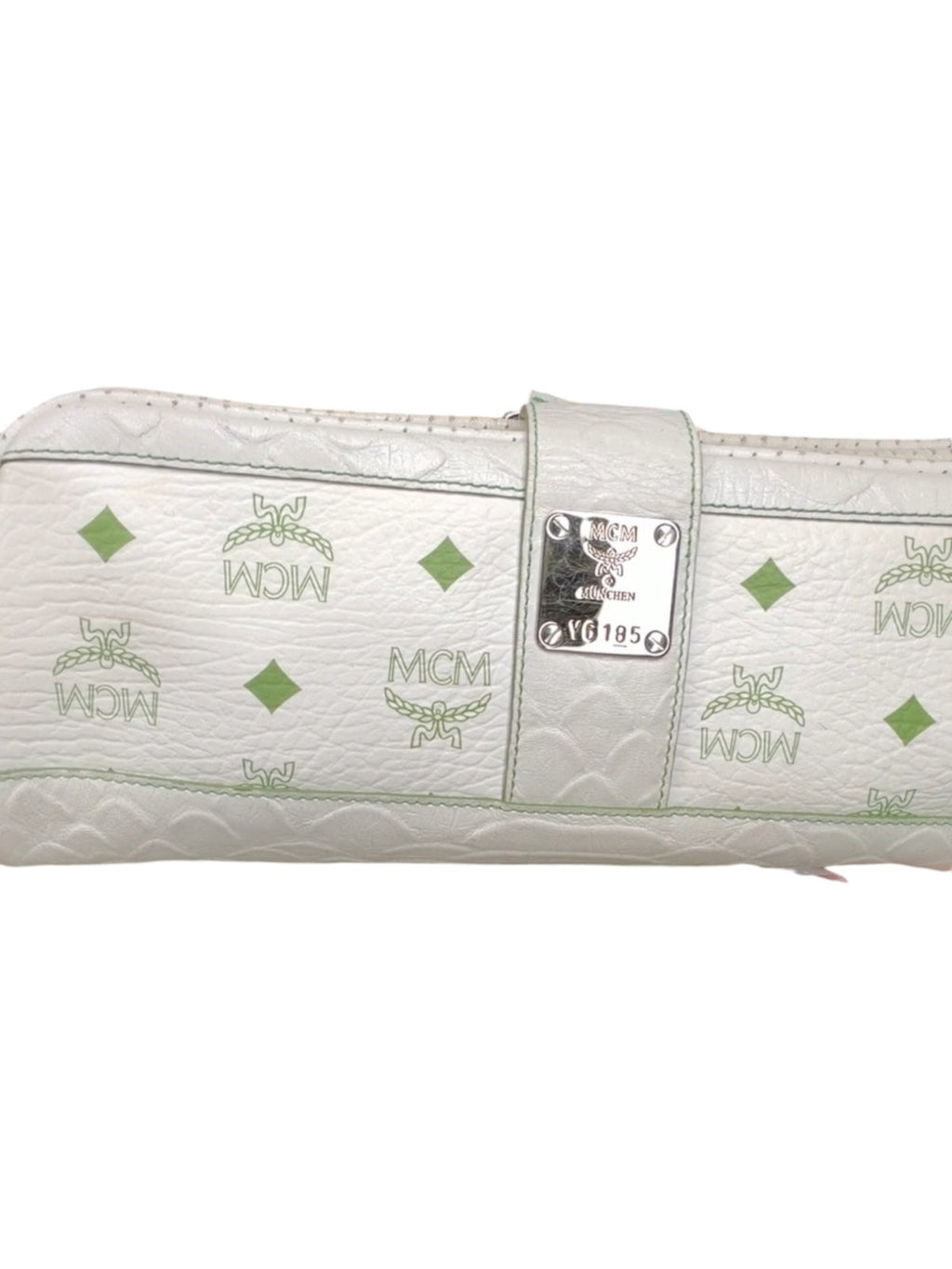 MCM White and Green Leather Clutch Bag
