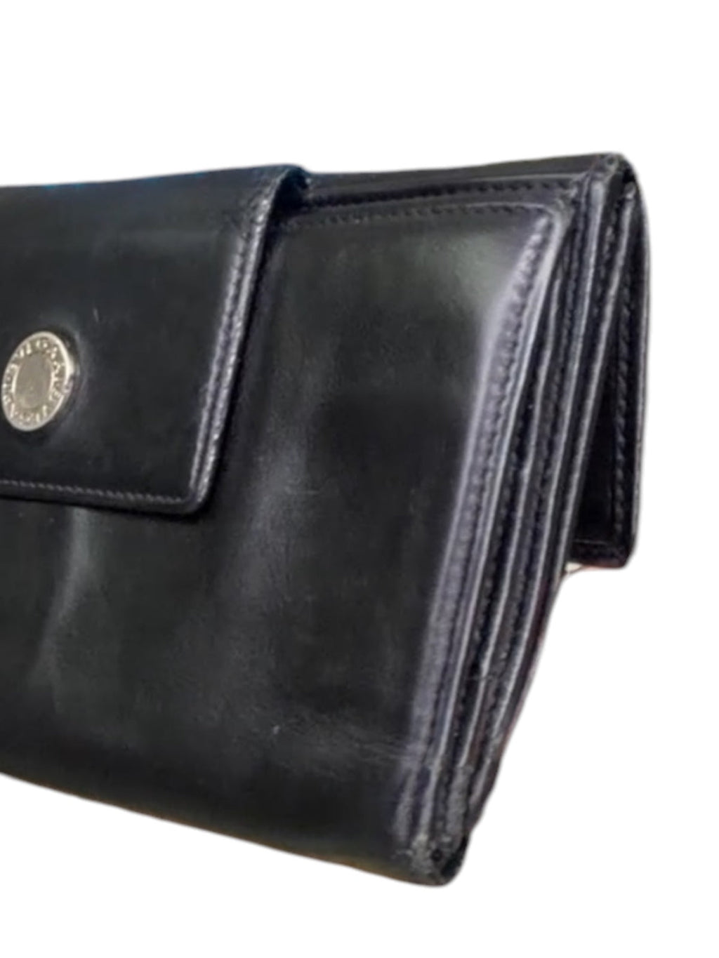 Bvlgari Black Leather Continental Wallet Long Bifold Snap Closure Wallet