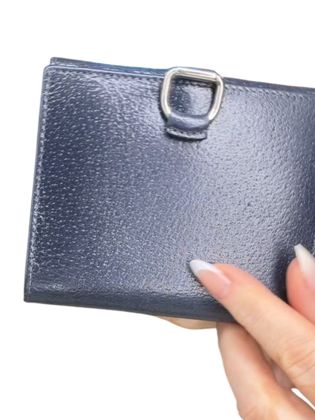 Gucci Vintage Navy Blue Leather Trifold Wallet Silver Hardware Made in Italy