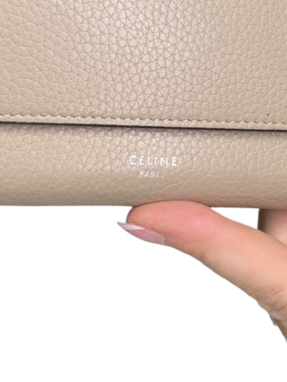 Celine Large Flap Wallet Beige Grained Leather Red Interior Continental Wallet