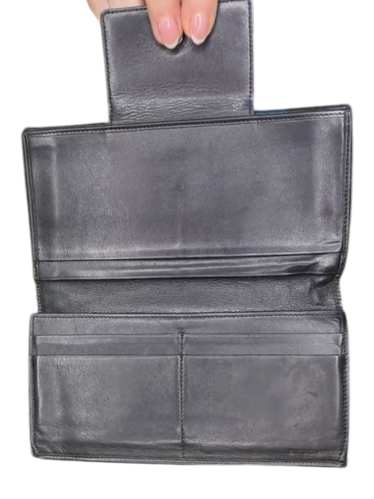 Bvlgari Black Leather Continental Wallet Long Bifold Snap Closure Wallet