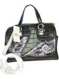 Michael Kors Grayson Medium Duffle Satchel Black Embossed Croc Crossbody NWT