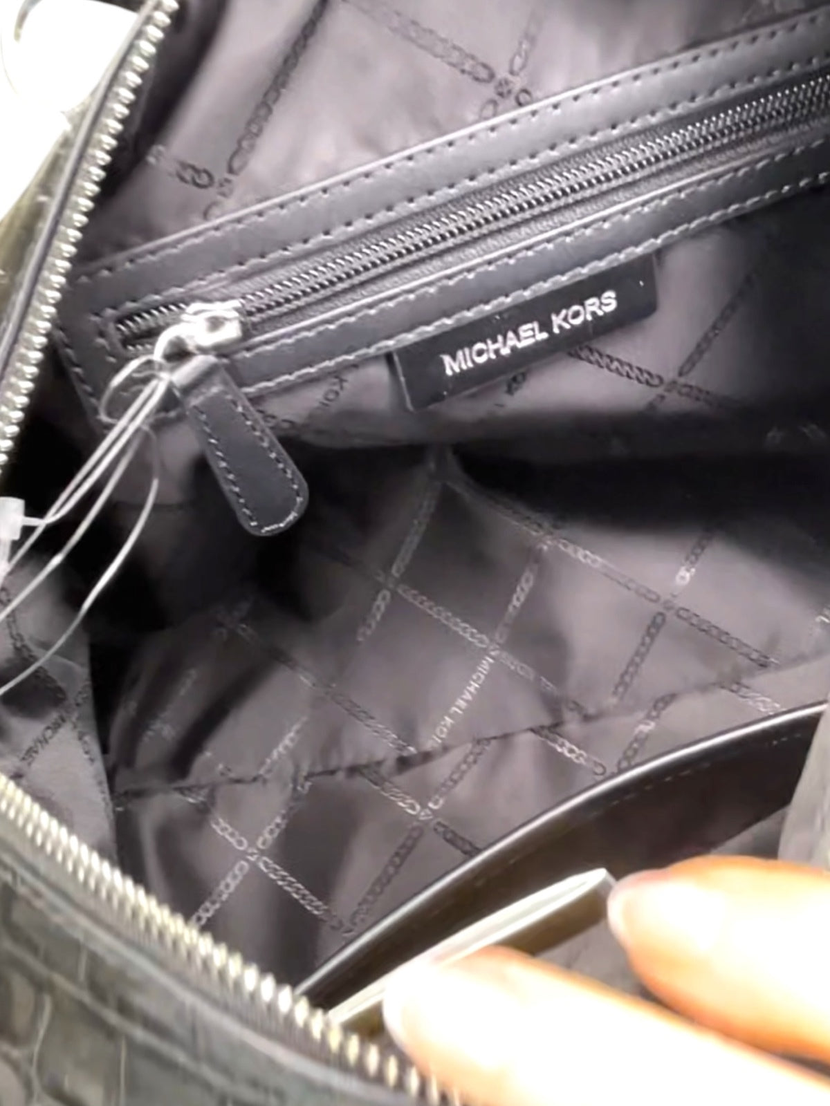 Michael Kors Grayson Medium Duffle Satchel Black Embossed Croc Crossbody NWT