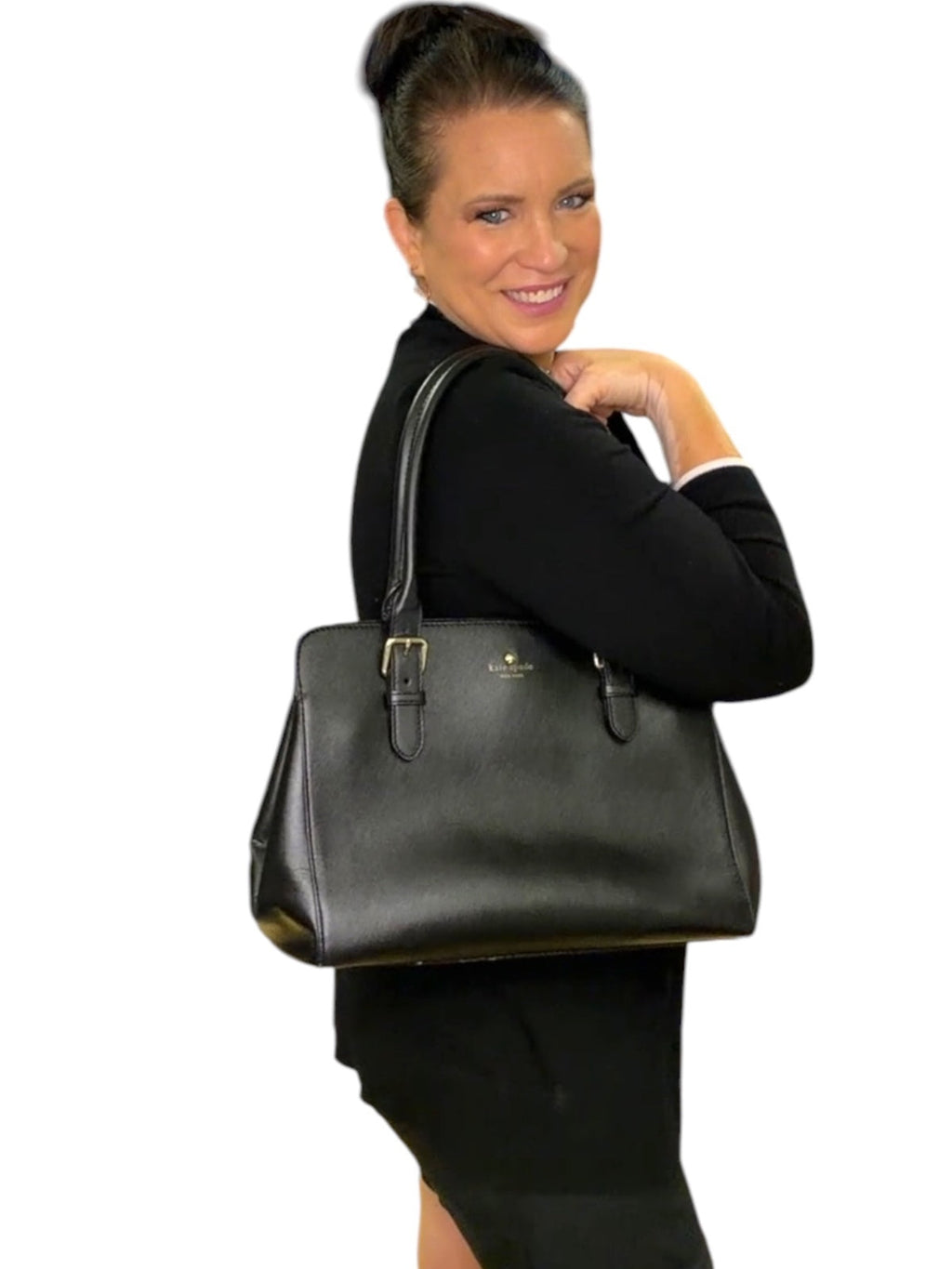 Kate Spade New York Black Saffiano Leather Large Shoulder Tote Work Laptop Bag