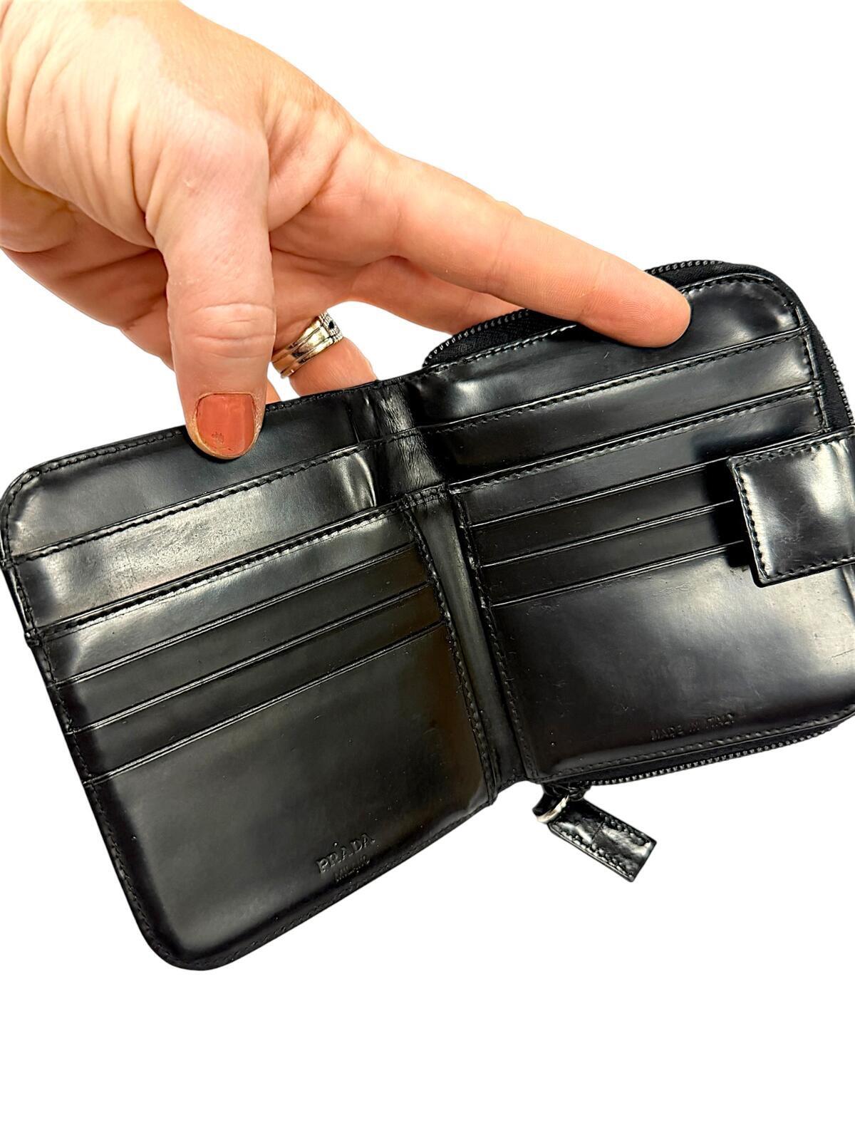 Prada Black Leather Zip-Around Bifold Wallet