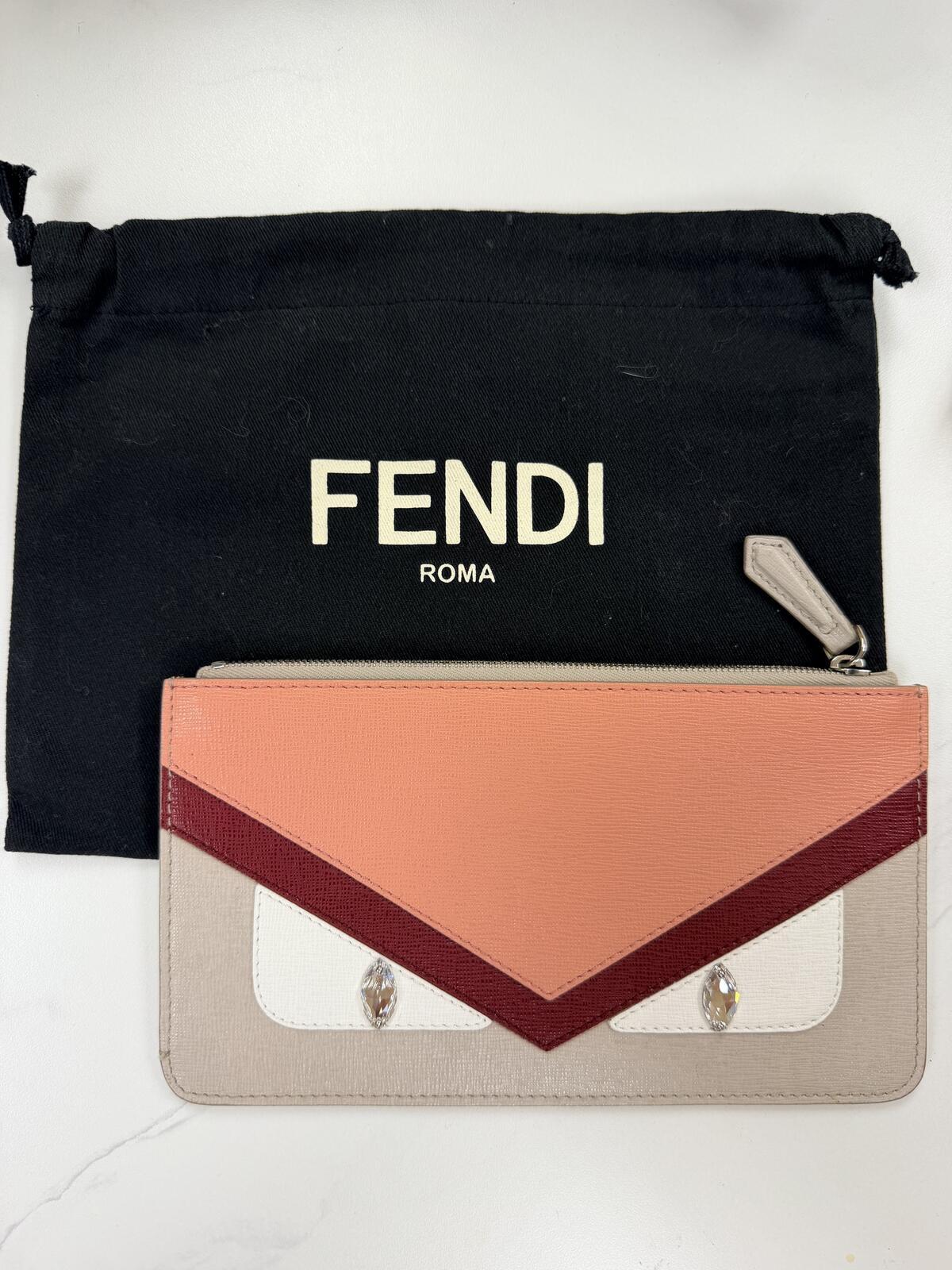 Fendi Monster Eyes Zip Pouch / Wristlet – Leather Clutch