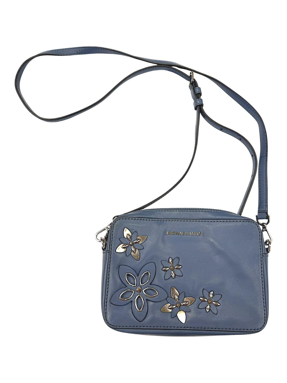 Michael Kors Blue Floral Applique Crossbody Bag
