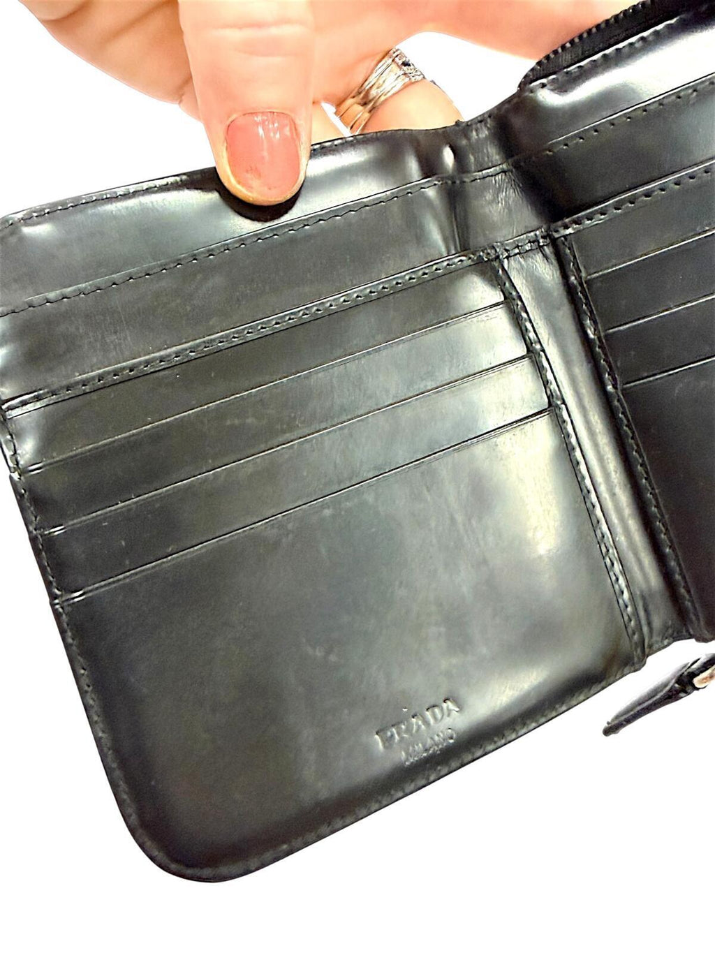 Prada Black Leather Zip-Around Bifold Wallet